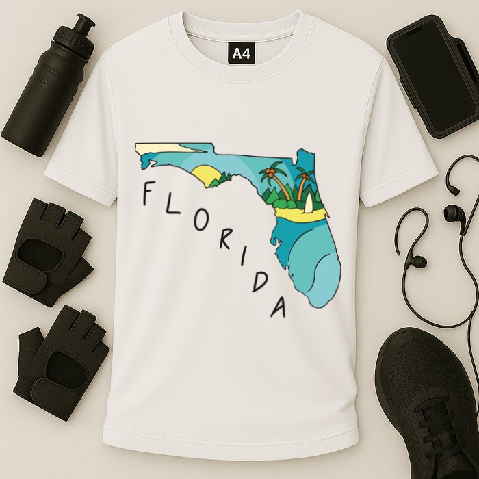 Florida Beach Map Cooling Performance Crew T-Shirt