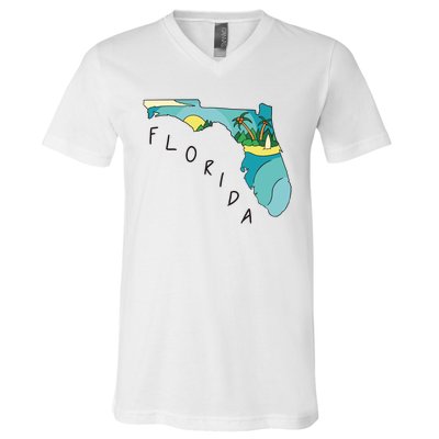 Florida Beach Map V-Neck T-Shirt