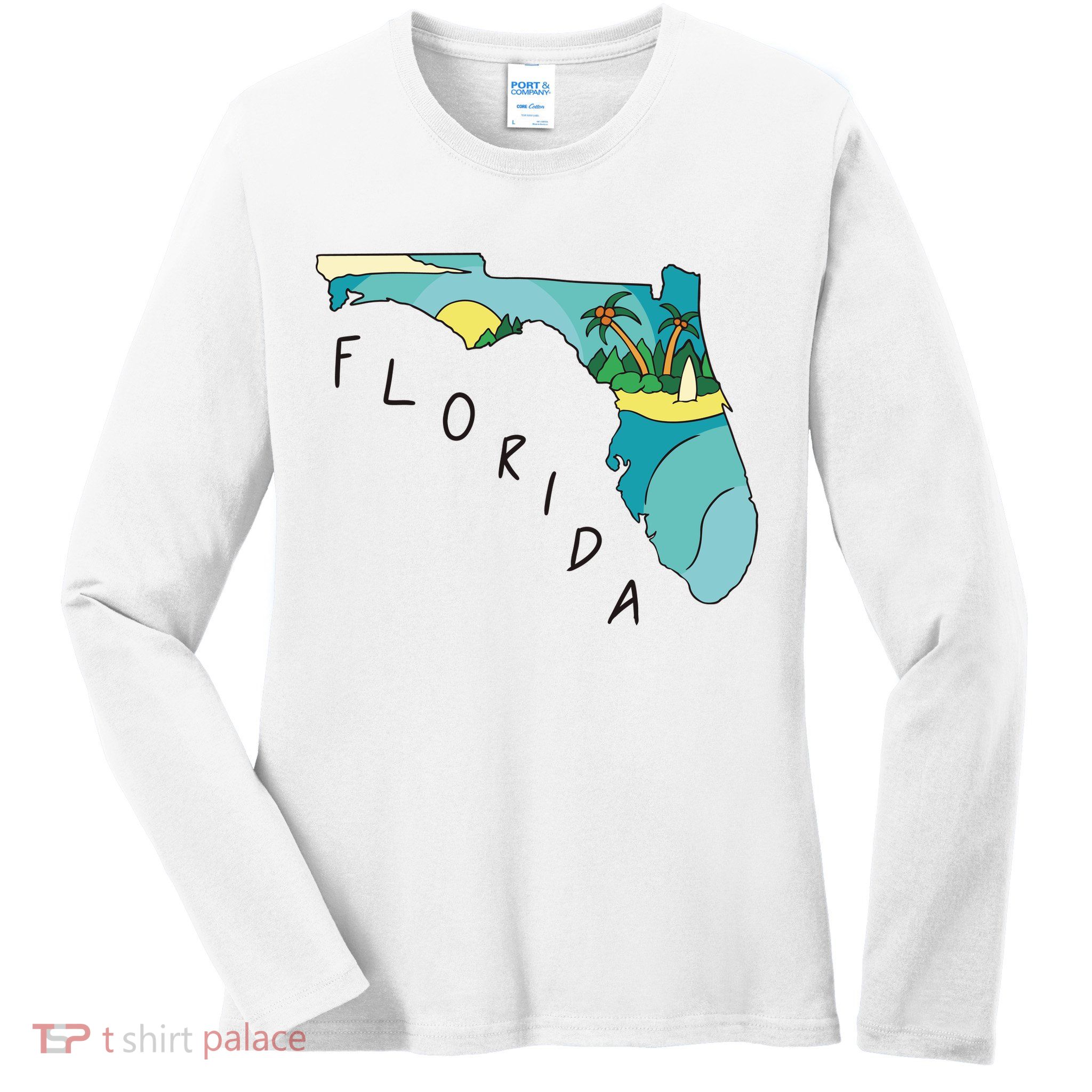 Florida Beach Map Ladies Long Sleeve Shirt