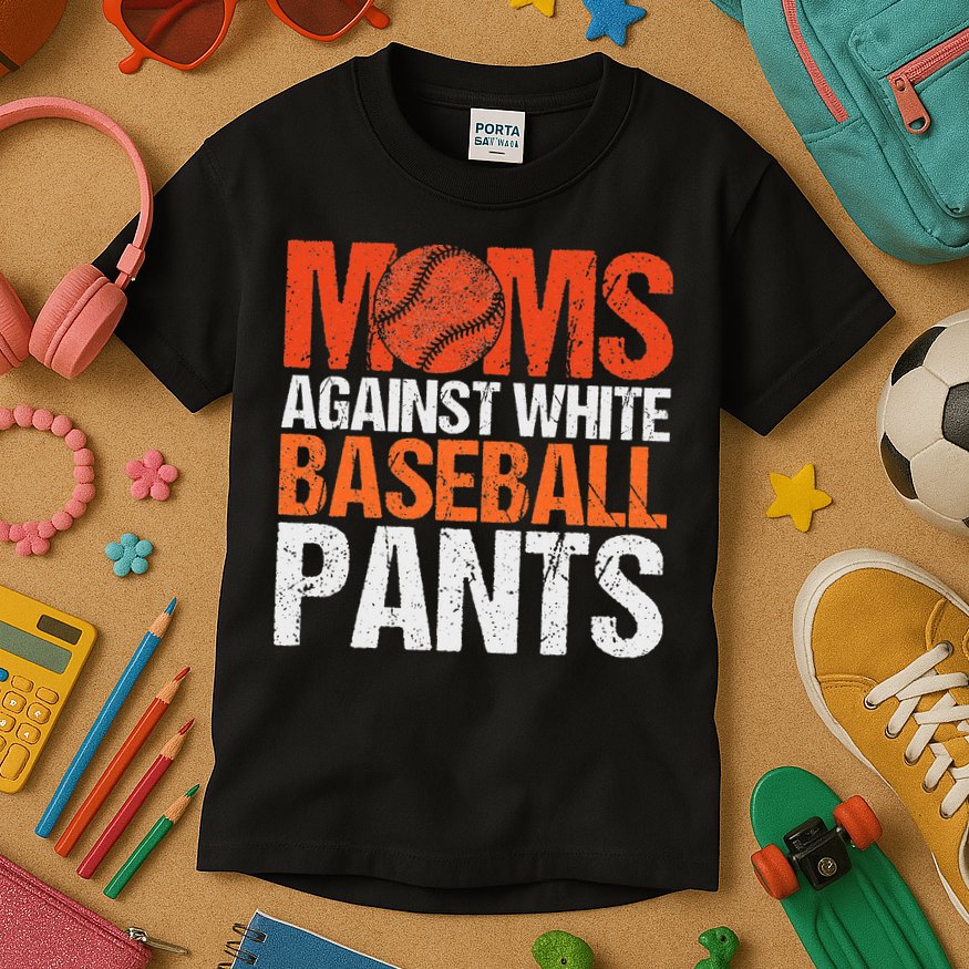 Funny Baseball Moms Against White Baseball Pants Kids T-Shirt