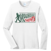 Funny Bigfoot Mountain Dude Hiking Camping Retro Gift Ladies Long Sleeve Shirt