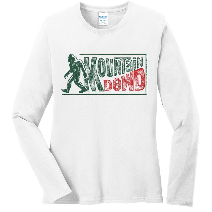 Funny Bigfoot Mountain Dude Hiking Camping Retro Gift Ladies Long Sleeve Shirt