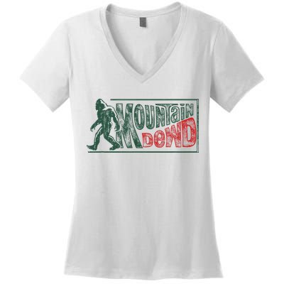 Funny Bigfoot Mountain Dude Hiking Camping Retro Gift Women's V-Neck T-Shirt