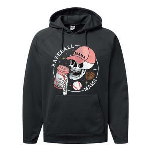 Funny Baseball Mama Skull Happy Mother's Day Funny Gift Performance Fleece Hoodie