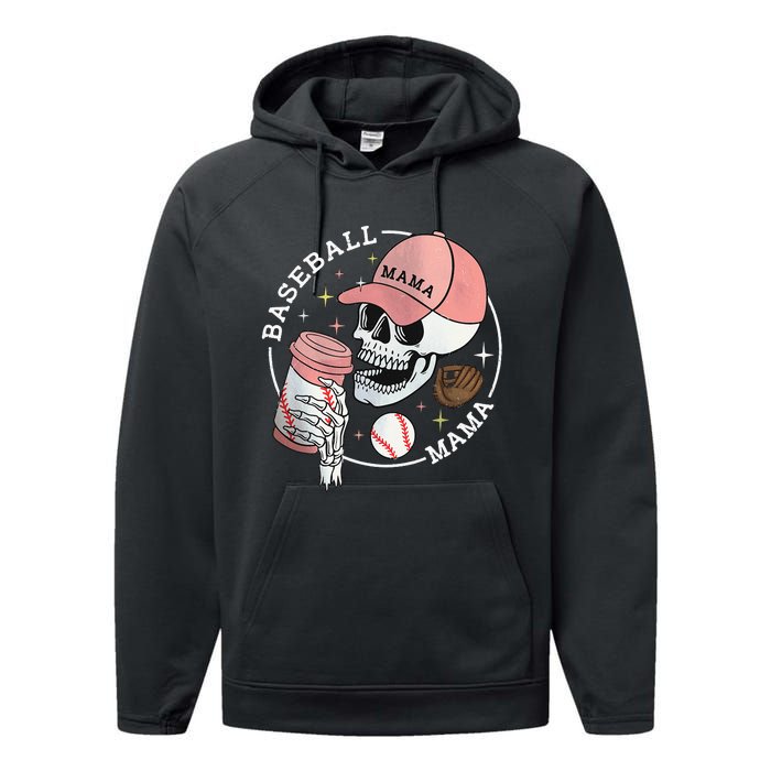 Funny Baseball Mama Skull Happy Mother's Day Funny Gift Performance Fleece Hoodie