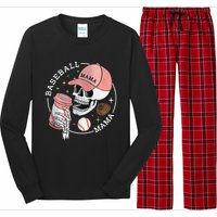 Funny Baseball Mama Skull Happy Mother's Day Funny Gift Long Sleeve Pajama Set