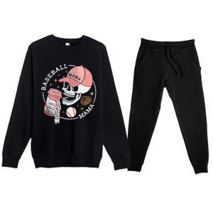 Funny Baseball Mama Skull Happy Mother's Day Funny Gift Premium Crewneck Sweatsuit Set