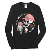 Funny Baseball Mama Skull Happy Mother's Day Funny Gift Tall Long Sleeve T-Shirt