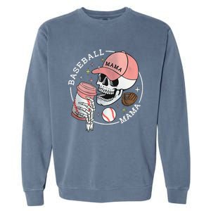 Funny Baseball Mama Skull Happy Mother's Day Funny Gift Garment-Dyed Sweatshirt