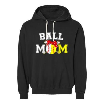 Funny Ball Mom Softball Baseball Gifts For Women Mothers Day Garment-Dyed Fleece Hoodie