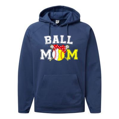 Funny Ball Mom Softball Baseball Gifts For Women Mothers Day Performance Fleece Hoodie