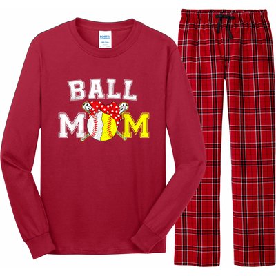 Funny Ball Mom Softball Baseball Gifts For Women Mothers Day Long Sleeve Pajama Set