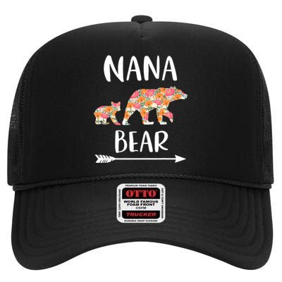 Floral Bear Matching Family Outfits Funny Nana Bear High Crown Mesh Back Trucker Hat