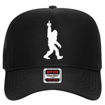 Funny Bigfoot Middle Finger For Squatch Believers High Crown Mesh Back Trucker Hat