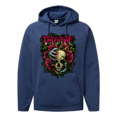 Funny Bullet My Valentine Skull Roses and Red Blood Horror Performance Fleece Hoodie