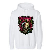 Funny Bullet My Valentine Skull Roses and Red Blood Horror Garment-Dyed Fleece Hoodie