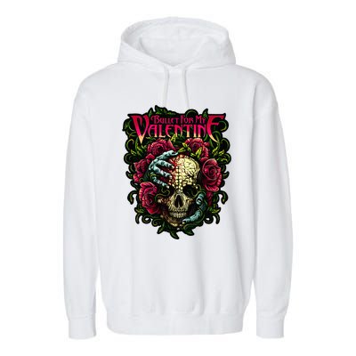 Funny Bullet My Valentine Skull Roses and Red Blood Horror Garment-Dyed Fleece Hoodie