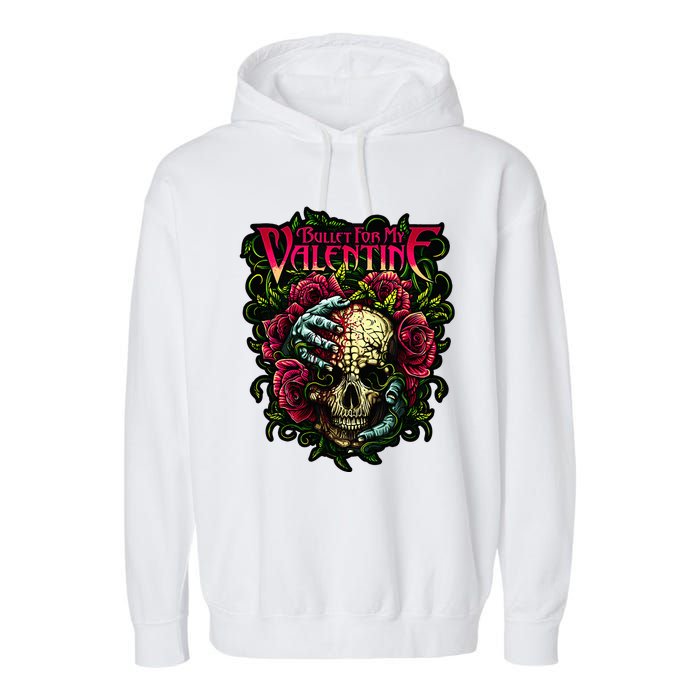 Funny Bullet My Valentine Skull Roses and Red Blood Horror Garment-Dyed Fleece Hoodie