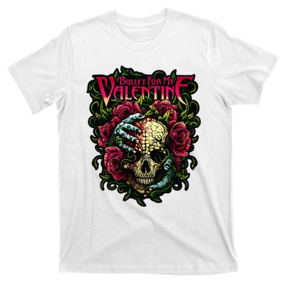 Funny Bullet My Valentine Skull Roses and Red Blood Horror T-Shirt