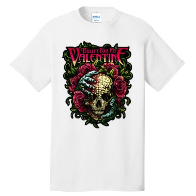 Funny Bullet My Valentine Skull Roses and Red Blood Horror Tall T-Shirt