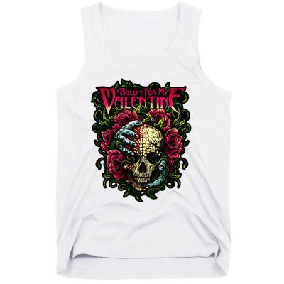 Funny Bullet My Valentine Skull Roses and Red Blood Horror Tank Top