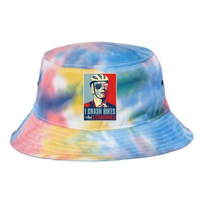 Funny Biden Meme I Crash Bikes And Economies Funny Joe Biden Falling Off Bike Tie Dye Newport Bucket Hat