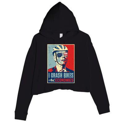 Funny Biden Meme I Crash Bikes And Economies Funny Joe Biden Falling Off Bike Crop Fleece Hoodie