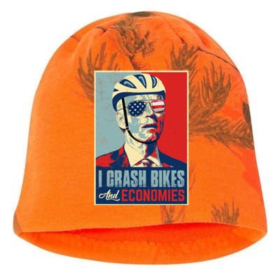 Funny Biden Meme I Crash Bikes And Economies Funny Joe Biden Falling Off Bike Kati - Camo Knit Beanie