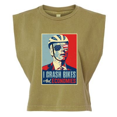 Funny Biden Meme I Crash Bikes And Economies Funny Joe Biden Falling Off Bike Garment-Dyed Women's Muscle Tee