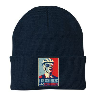 Funny Biden Meme I Crash Bikes And Economies Funny Joe Biden Falling Off Bike Knit Cap Winter Beanie