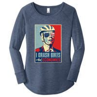 Funny Biden Meme I Crash Bikes And Economies Funny Joe Biden Falling Off Bike Women's Perfect Tri Tunic Long Sleeve Shirt