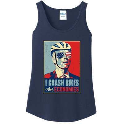 Funny Biden Meme I Crash Bikes And Economies Funny Joe Biden Falling Off Bike Ladies Essential Tank