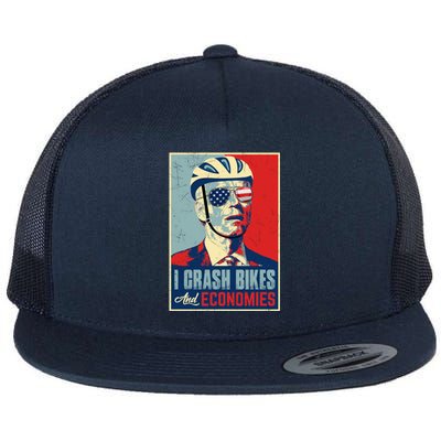 Funny Biden Meme I Crash Bikes And Economies Funny Joe Biden Falling Off Bike Flat Bill Trucker Hat