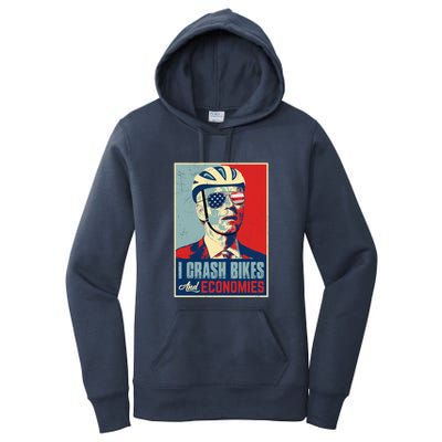 Funny Biden Meme I Crash Bikes And Economies Funny Joe Biden Falling Off Bike Women's Pullover Hoodie