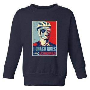 Funny Biden Meme I Crash Bikes And Economies Funny Joe Biden Falling Off Bike Toddler Sweatshirt