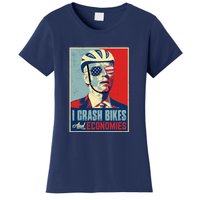 Funny Biden Meme I Crash Bikes And Economies Funny Joe Biden Falling Off Bike Women's T-Shirt