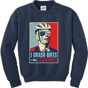 Funny Biden Meme I Crash Bikes And Economies Funny Joe Biden Falling Off Bike Kids Sweatshirt