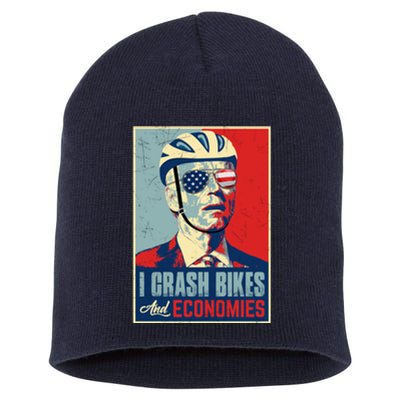 Funny Biden Meme I Crash Bikes And Economies Funny Joe Biden Falling Off Bike Short Acrylic Beanie