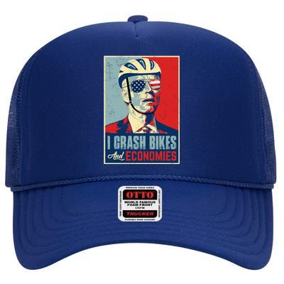 Funny Biden Meme I Crash Bikes And Economies Funny Joe Biden Falling Off Bike High Crown Mesh Back Trucker Hat