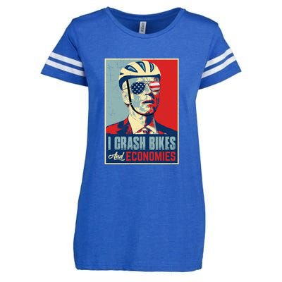 Funny Biden Meme I Crash Bikes And Economies Funny Joe Biden Falling Off Bike Enza Ladies Jersey Football T-Shirt