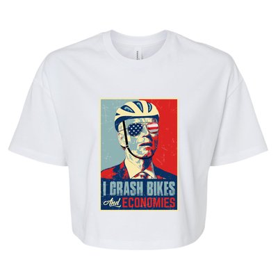 Funny Biden Meme I Crash Bikes And Economies Funny Joe Biden Falling Off Bike Bella+Canvas Jersey Crop Tee