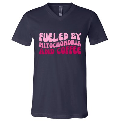 Fueled By Mitochondria And Coffee Funny V-Neck T-Shirt