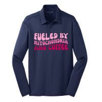 Fueled By Mitochondria And Coffee Funny Silk Touch Performance Long Sleeve Polo