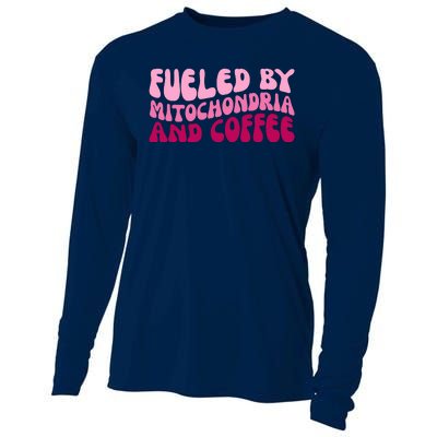 Fueled By Mitochondria And Coffee Funny Cooling Performance Long Sleeve Crew