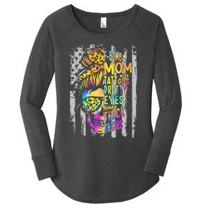 F Bomb Mom With Tattoos Pretty Eyes And Thick Thighs Skull Women's Perfect Tri Tunic Long Sleeve Shirt