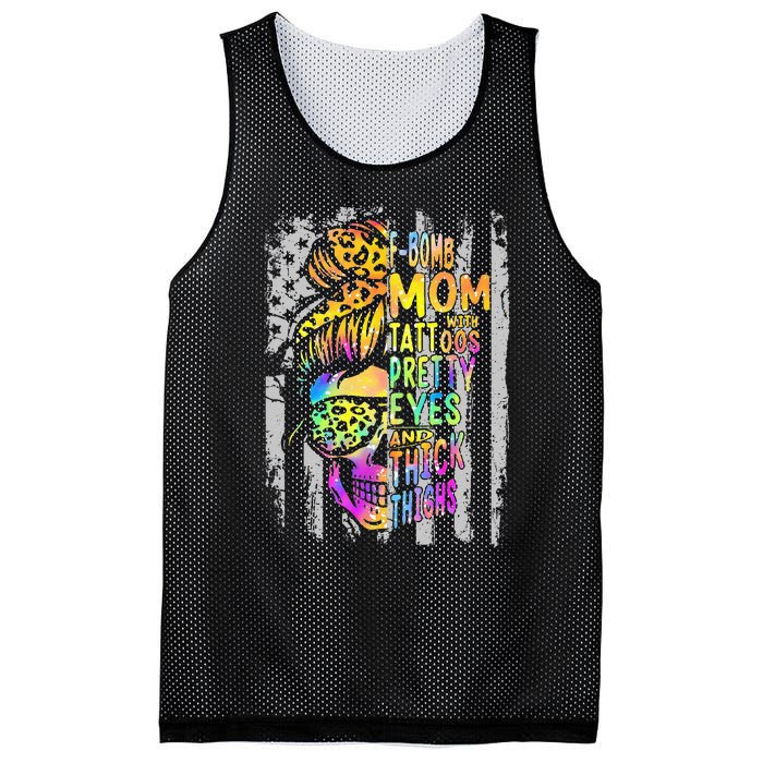 F Bomb Mom With Tattoos Pretty Eyes And Thick Thighs Skull Mesh Reversible Basketball Jersey Tank