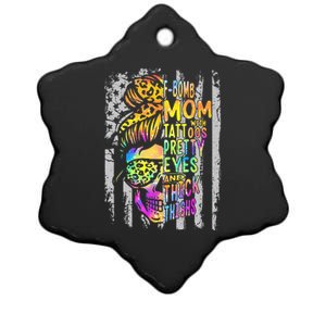 F Bomb Mom With Tattoos Pretty Eyes And Thick Thighs Skull Ceramic Star Ornament