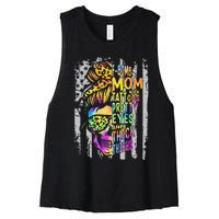 F Bomb Mom With Tattoos Pretty Eyes And Thick Thighs Skull Women's Racerback Cropped Tank