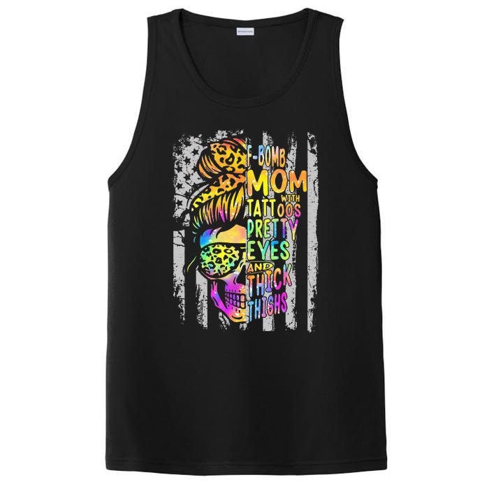 F Bomb Mom With Tattoos Pretty Eyes And Thick Thighs Skull PosiCharge Competitor Tank