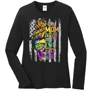 F Bomb Mom With Tattoos Pretty Eyes And Thick Thighs Skull Ladies Long Sleeve Shirt